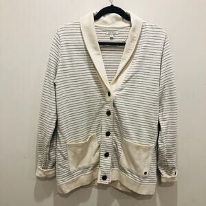 Orvis Striped Cream Button Up Cardigan w/Pockets
